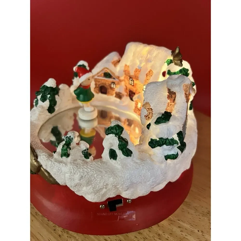 Vtg Animated Skating Mirror Pond Skaters Musical Christmas Scene Music Works